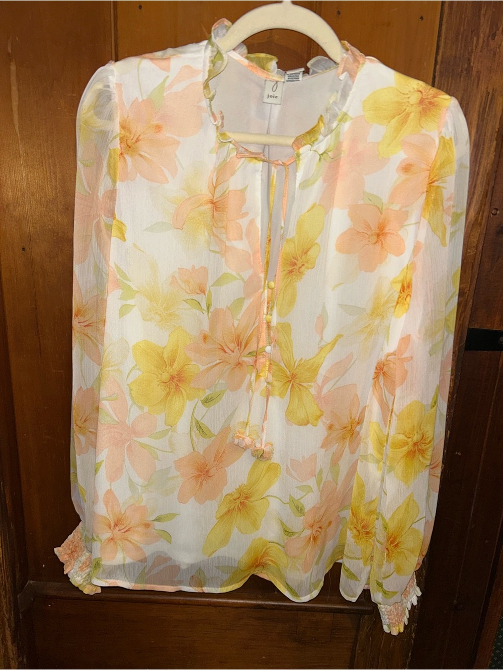 Joie White chiffon Blouse with Yellow & Peach Floral Print